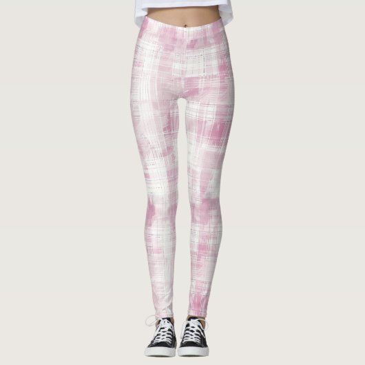 Abstrakt rosa Karierte Streifen Leggings (Vorderseite)