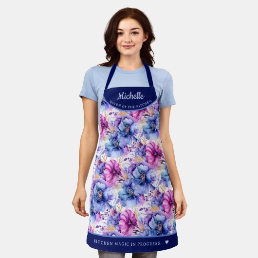 Abstrakt Rosa Lila blumenreich hübsch personalisie Schürze (Getragen)