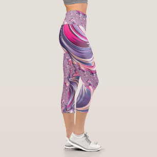 Abstrakt rosa Lila Fraktal Capri Leggings