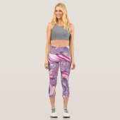 Abstrakt rosa Lila Fraktal Capri Leggings (Vorderseite)
