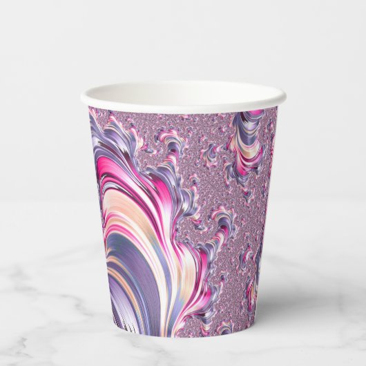 Abstrakt rosa Lila Fraktal Pappbecher (Rückseite)