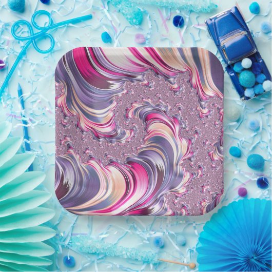 Abstrakt rosa Lila Fraktal Pappteller (Party)