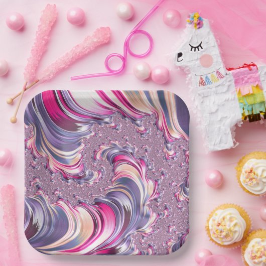 Abstrakt rosa Lila Fraktal Pappteller (Party)