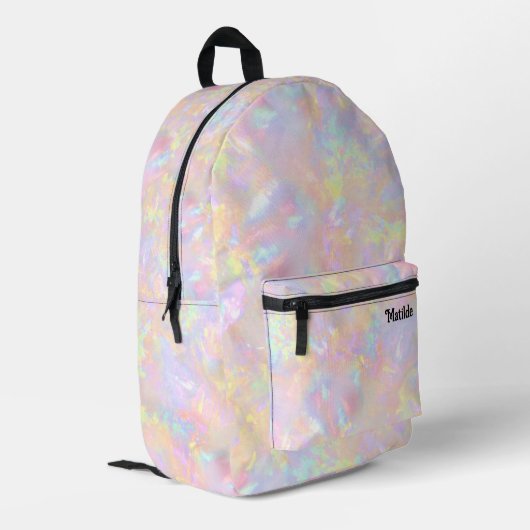abstrakt rosa lila-gelbe Opal Bedruckter Rucksack (Rückseitige Ecke links)