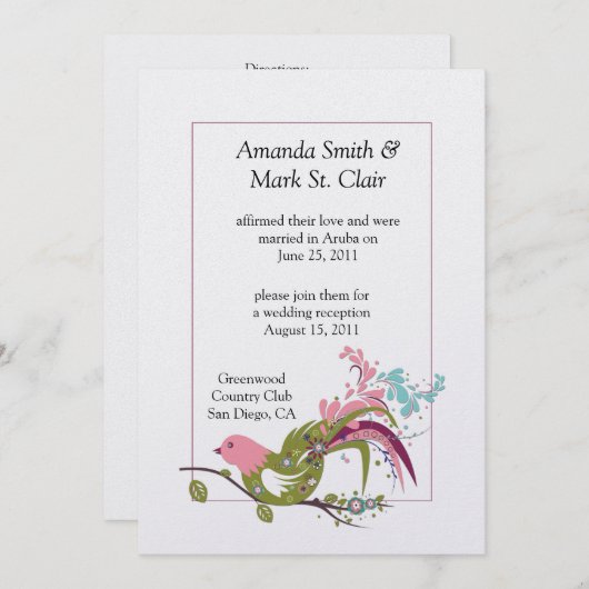 Abstrakt-rosa-Lila-grüne Vogelgrippe-Wirbel Post W Einladung (Vorne/Hinten)