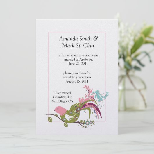 Abstrakt-rosa-Lila-grüne Vogelgrippe-Wirbel Post W Einladung (Stehend Vorderseite)