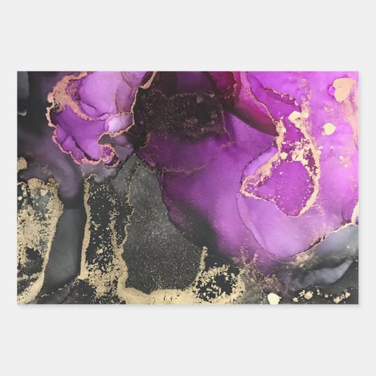 Abstrakt rosa Lila Schwarz Gold Einzigartige Kunst Geschenkpapier Set (Vorderseite 3)