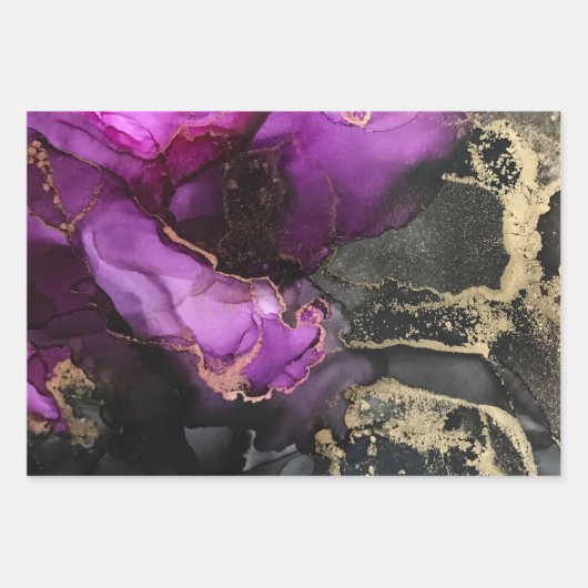 Abstrakt rosa Lila Schwarz Gold Einzigartige Kunst Geschenkpapier Set (Vorderseite 2)