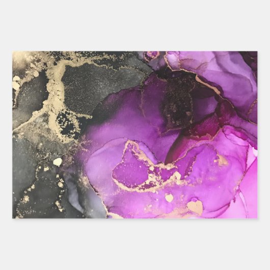 Abstrakt rosa Lila Schwarz Gold Einzigartige Kunst Geschenkpapier Set (Vorderseite)