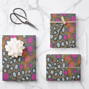 Abstrakt rosa Orange Brown Polka Dot Muster Geschenkpapier Set