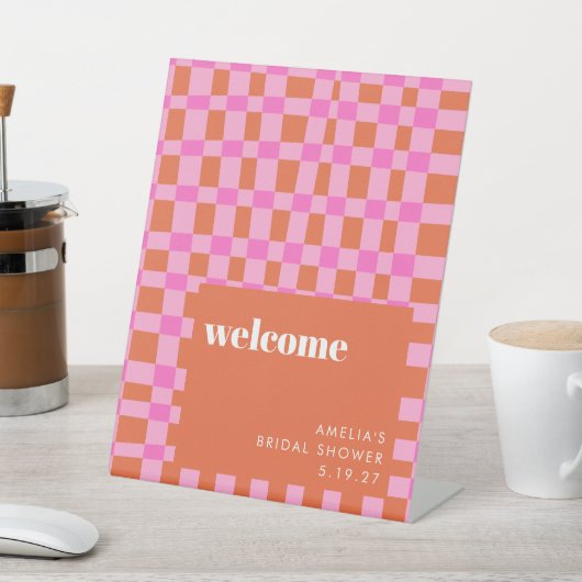 Abstrakt rosa Orange Custom Brautparty Willkommen Sockelschild (In SItu)