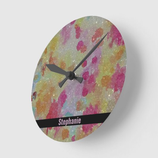 Abstrakt rosa Schwarz/Gelb Runde Wanduhr (Winkel)