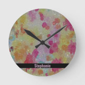 Abstrakt rosa Schwarz/Gelb Runde Wanduhr (Vorderseite)