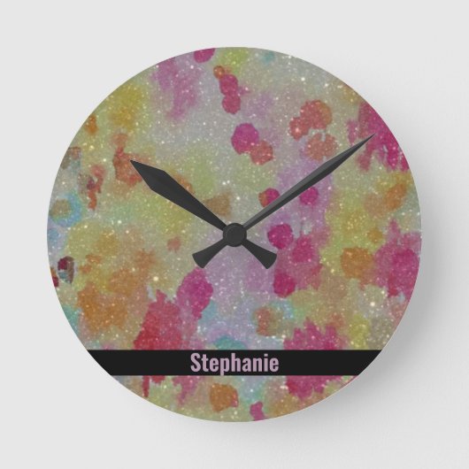 Abstrakt rosa Schwarz/Gelb Runde Wanduhr (Vorderseite)