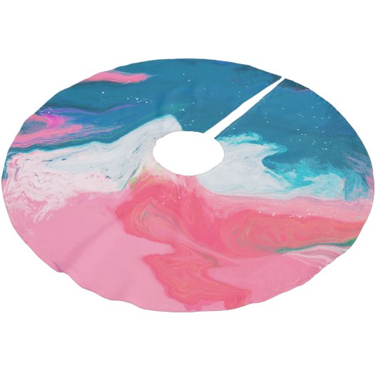 Abstrakt rosa, türkis: Marmorfarbe Polyester Weihnachtsbaumdecke (Schrägansicht)