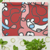 Abstrakt Rot, Rosa und Blauer Blume Geschirrtuch (Gefaltet)