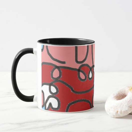 Abstrakt Rot, Rosa und Blauer Blume Tasse (Mit Donut)