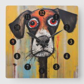 Abstrakt Sad Red Mit Augen Dog Quadratische Wanduhr (Vorderseite)