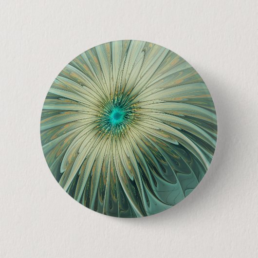 Abstrakt Sage Green Fantasy Blume Fraktal Kunst Button (Vorderseite)