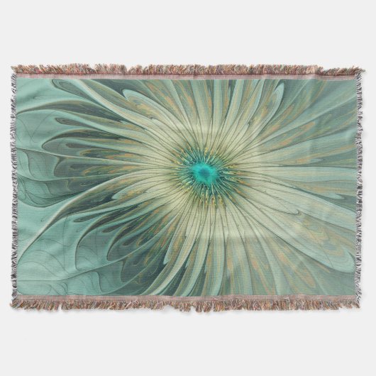 Abstrakt Sage Green Fantasy Blume Fraktal Kunst Decke (Vorderseite)