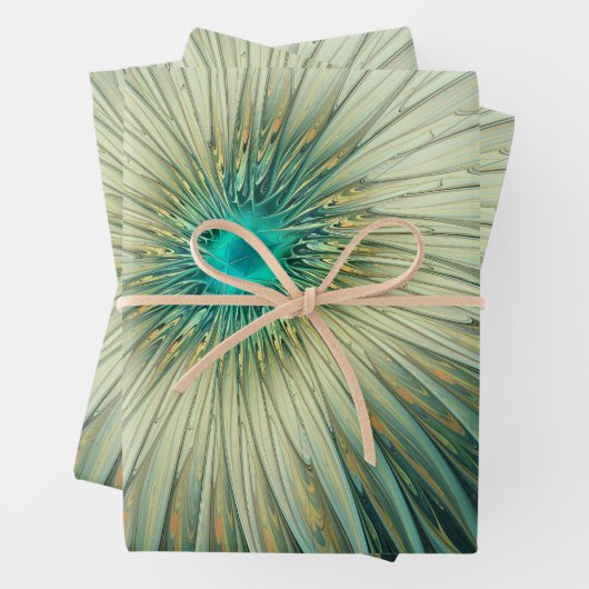 Abstrakt Sage Green Fantasy Blume Fraktal Kunst Geschenkpapier Set (Beispiel)