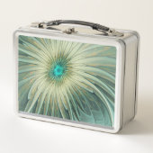 Abstrakt Sage Green Fantasy Blume Fraktal Kunst Metall Lunch Box (Vorderseite)