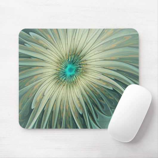 Abstrakt Sage Green Fantasy Blume Fraktal Kunst Mousepad (Mit Mouse)