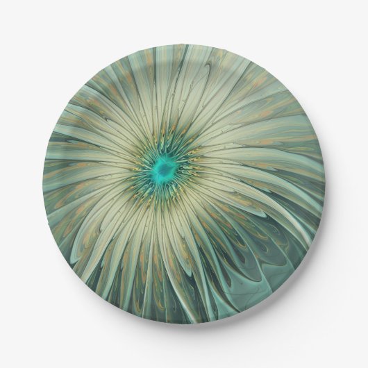Abstrakt Sage Green Fantasy Blume Fraktal Kunst Pappteller (Vorderseite)