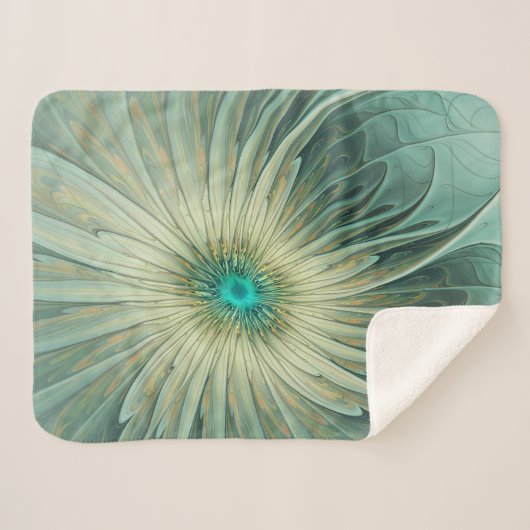 Abstrakt Sage Green Fantasy Blume Fraktal Kunst Sherpadecke (Vorderseite (Horizontal))