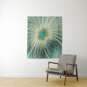 Abstrakt Sage Green Fantasy Blume Fraktal Kunst Wandteppich