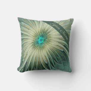 Abstrakt Sage Green Fantasy Blume Fraktal Name Kissen