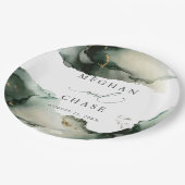 Abstrakt Sage Smaragdgrüne Farbe Pappteller (Schrägansicht)