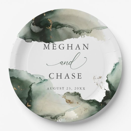 Abstrakt Sage Smaragdgrüne Farbe Pappteller (Vorderseite)