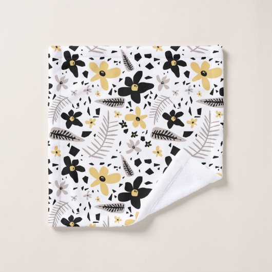 Abstrakt Schwarz-Gelb-Grau Nahtloses Muster Badhandtuch Set (Waschlappen)