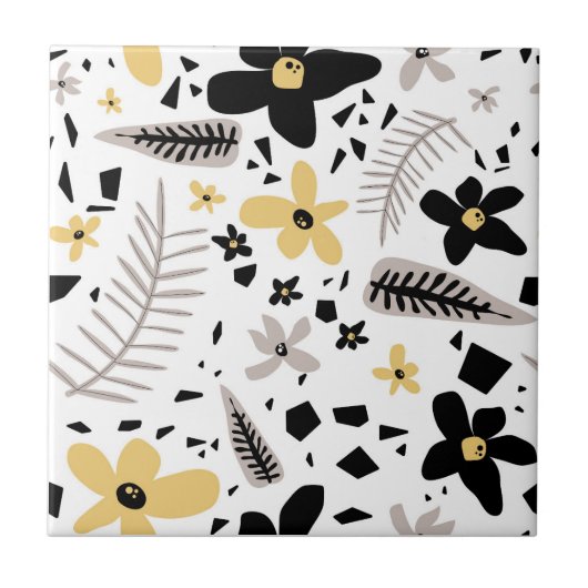 Abstrakt Schwarz-Gelb-Grau Nahtloses Muster Fliese (Vorderseite)