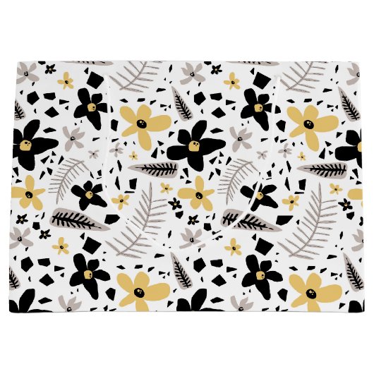 Abstrakt Schwarz-Gelb-Grau Nahtloses Muster Große Geschenktüte (Vorderseite)