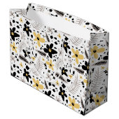 Abstrakt Schwarz-Gelb-Grau Nahtloses Muster Große Geschenktüte (Rückseite Schrägansicht)