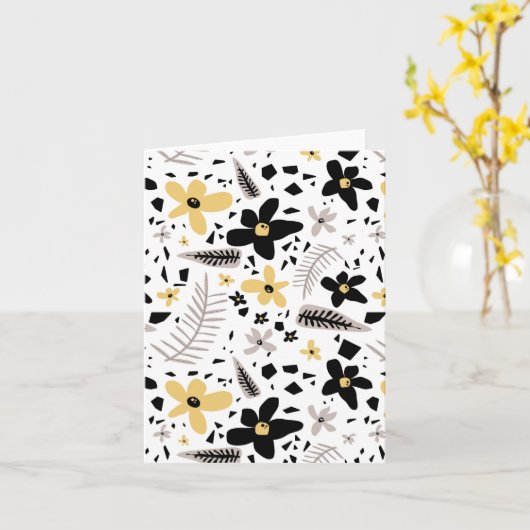 Abstrakt Schwarz-Gelb-Grau Nahtloses Muster Karte (Gelbe Blume)