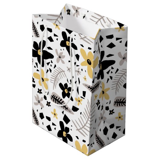 Abstrakt Schwarz-Gelb-Grau Nahtloses Muster Mittlere Geschenktüte (Rückseite Schrägansicht)