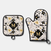 Abstrakt Schwarz-Gelb-Grau Nahtloses Muster Ofenhandschuh & Topflappen-Set (Vorderseite)