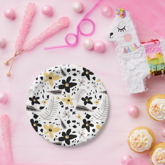 Abstrakt Schwarz-Gelb-Grau Nahtloses Muster Pappteller (Party)