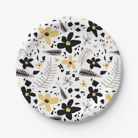 Abstrakt Schwarz-Gelb-Grau Nahtloses Muster Pappteller (Vorderseite)