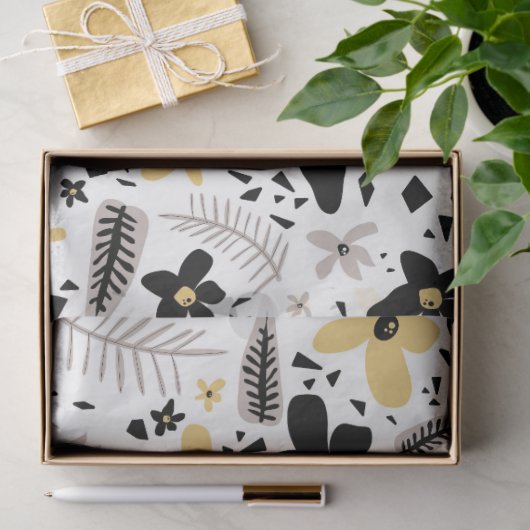 Abstrakt Schwarz-Gelb-Grau Nahtloses Muster Seidenpapier (Geschenk)