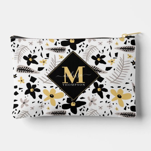 Abstrakt Schwarz-Gelb-Grau Nahtloses Muster Zubehörtasche (Rückseite)