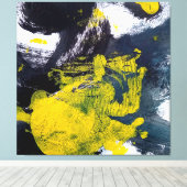Abstrakt Schwarz-Gelb-Pinselstrich Leinwanddruck (Insitu (Holzboden))