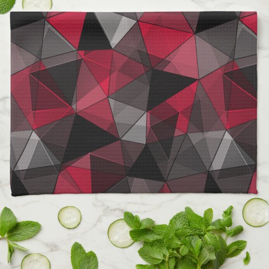 Abstrakt Schwarz, rot, grau geometrisch. Geschirrtuch (Gefaltet)