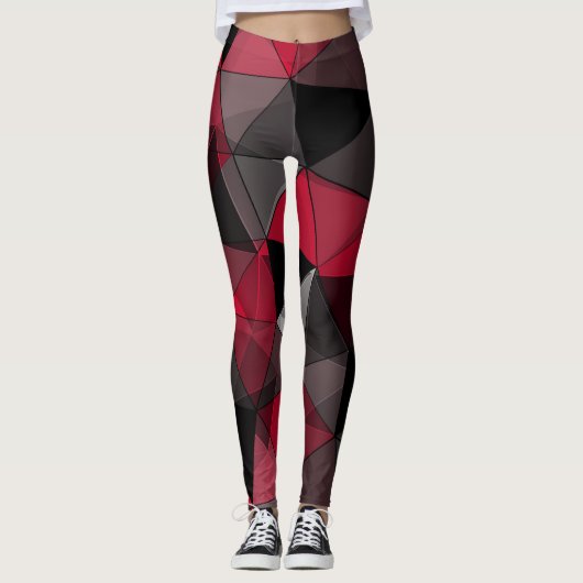 Abstrakt Schwarz, rot, grau geometrisch. Leggings (Vorderseite)