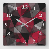 Abstrakt Schwarz, rot, grau geometrisch. Quadratische Wanduhr (Vorderseite)