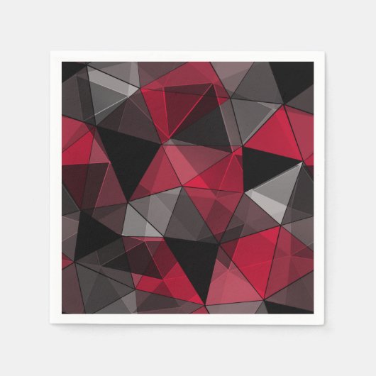 Abstrakt Schwarz, rot, grau geometrisch. Serviette (Vorderseite)