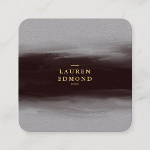 Abstrakt Schwarz-Tinte Pinselstrich Premium Grau Quadratische Visitenkarte